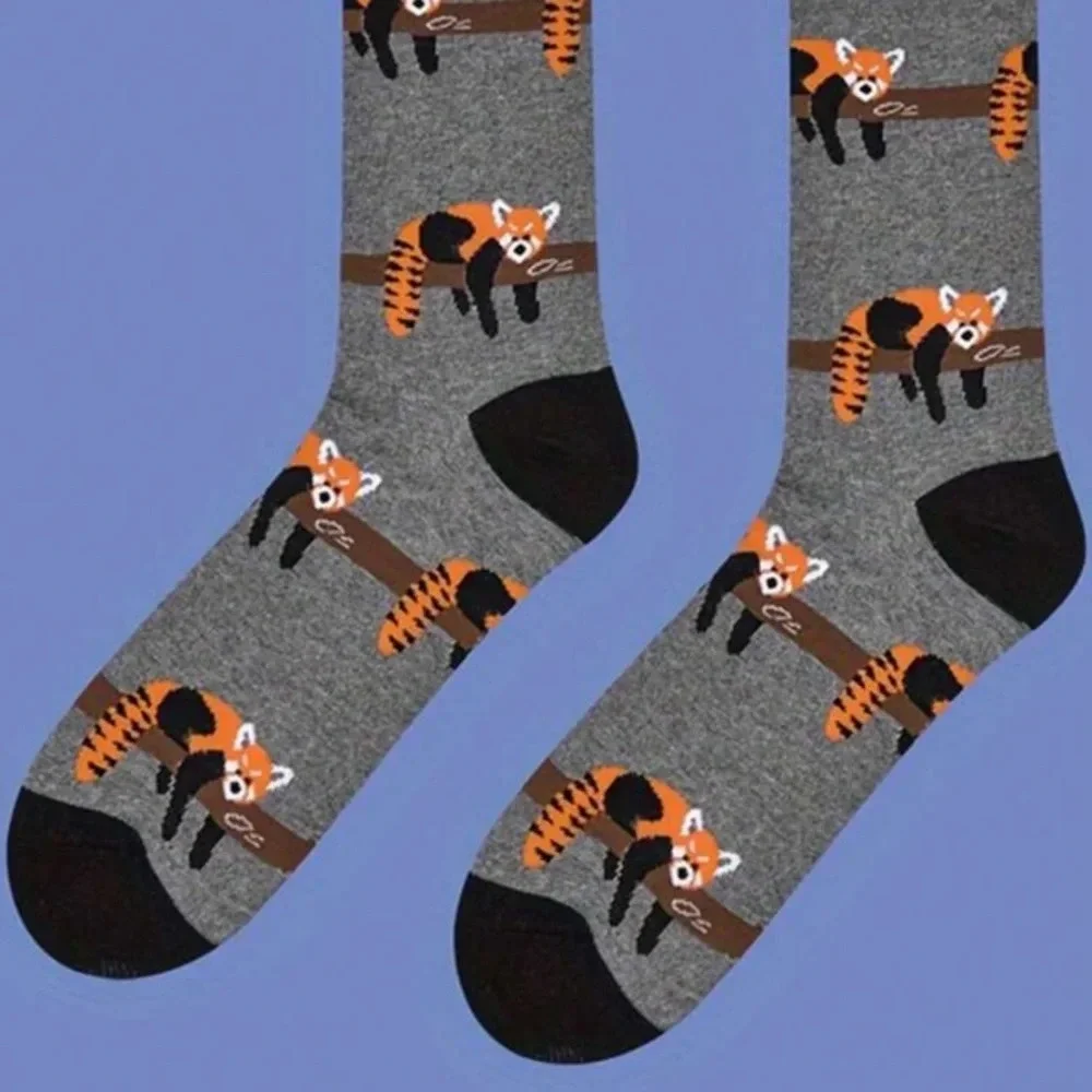 Black gray orange raccoon in tree Womens crew socks activewear autumn gift cute